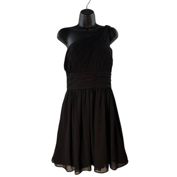 Bill Levkoff Black One-Shoulder Pleated Chiffon Cocktail Dress Size 12 - Picture 1 of 9